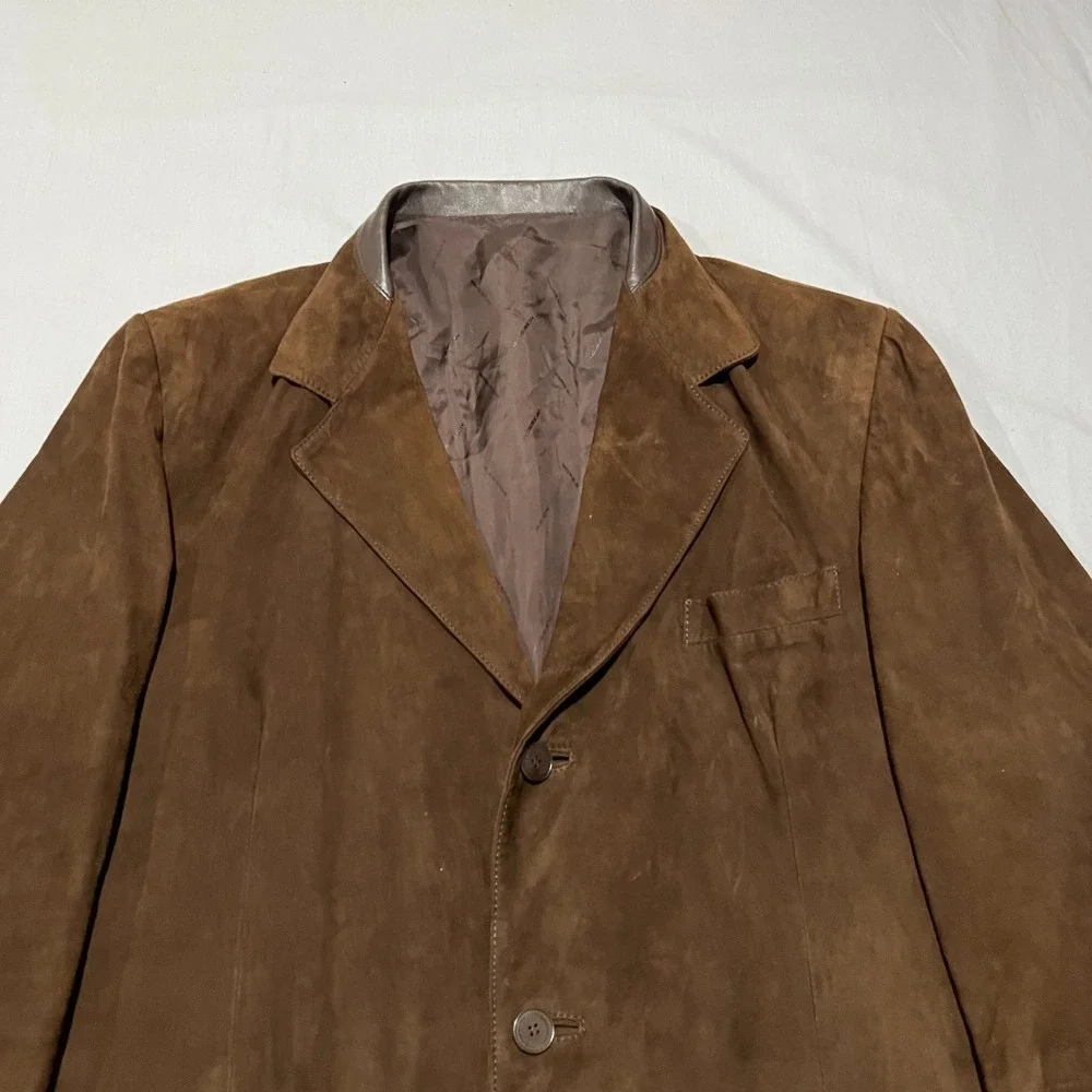 Moreschi Mens Brown Suede Single Breasted Notched Blazer Jacket Coat Spain 52
